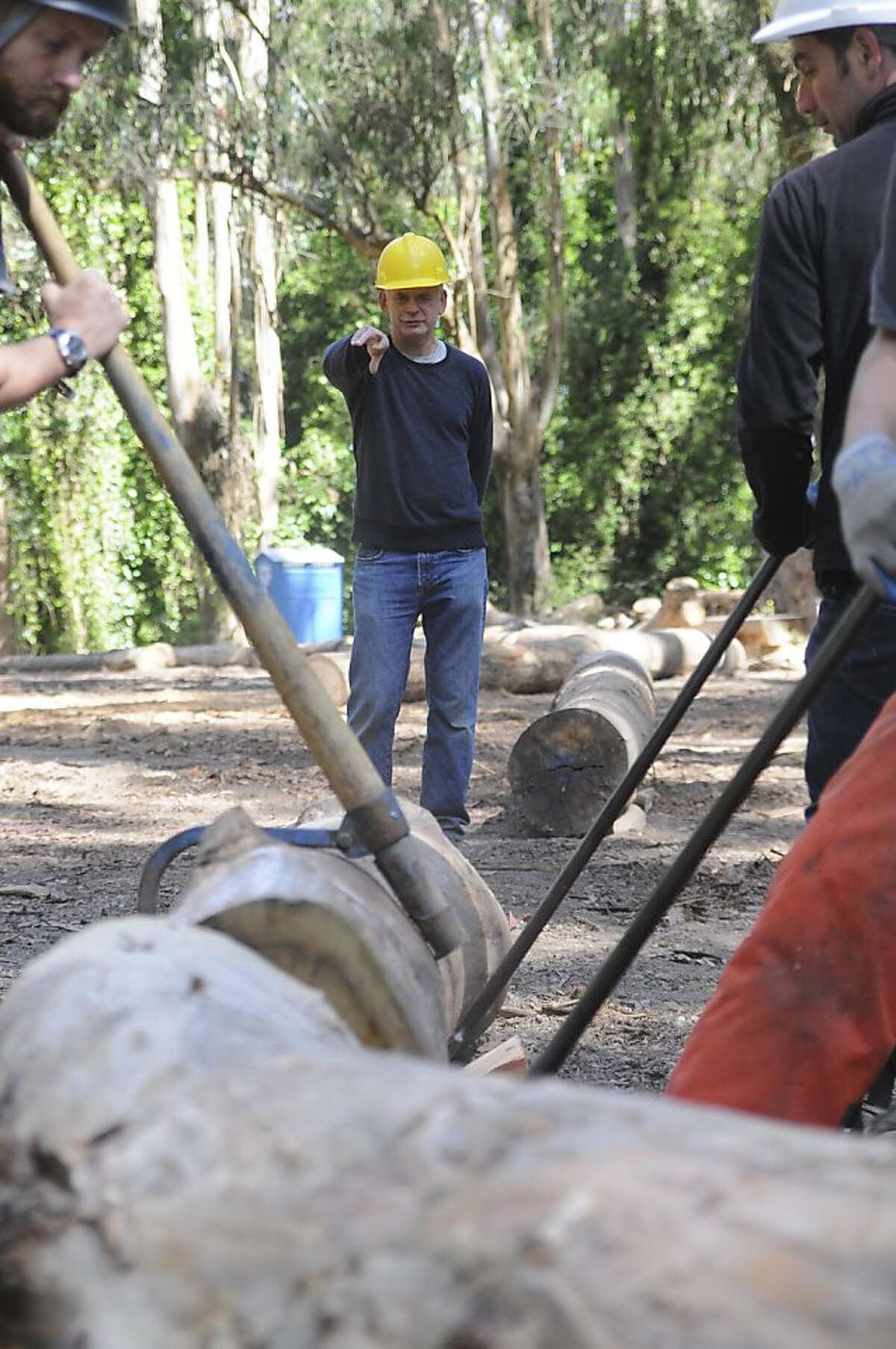 Goldsworthy plots the curves of his linking logs