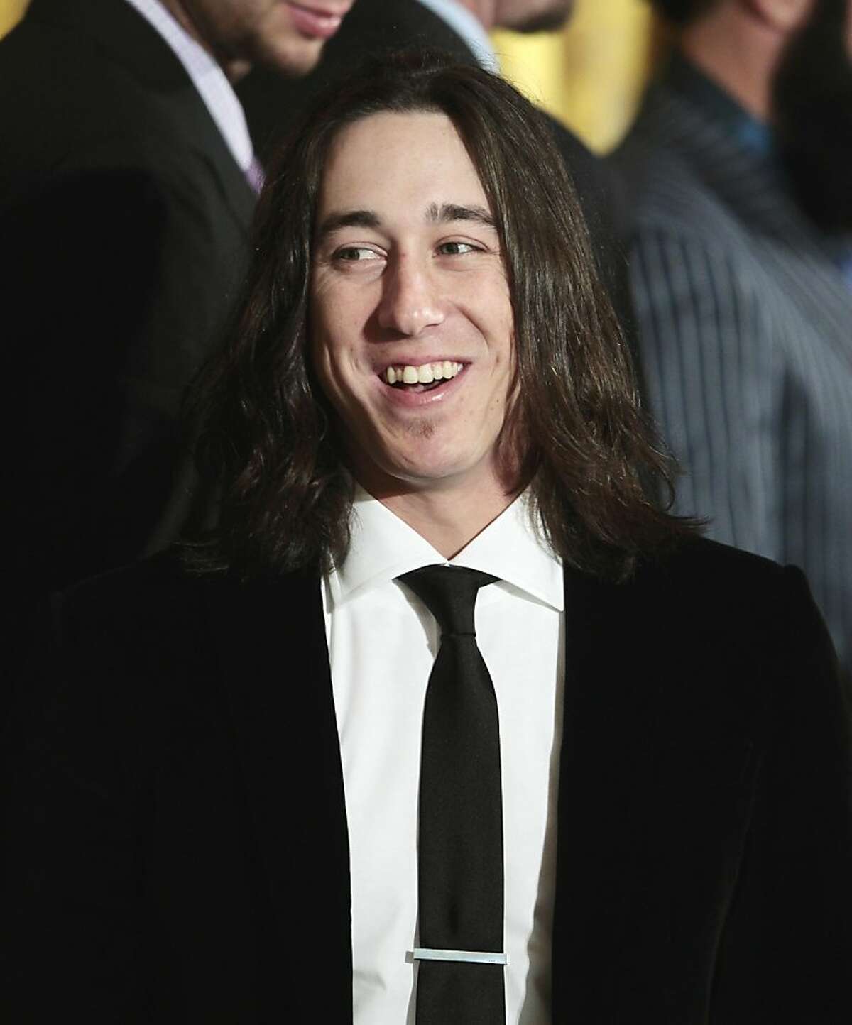 San Francisco Giants baseball pitcher Tim Lincecum is seen in the East Room of the White House in Washington, Monday, July 25, 2011, during a ceremony honoring the 2010 World Series baseball champions. (AP Photo/Pablo Martinez Monsivais