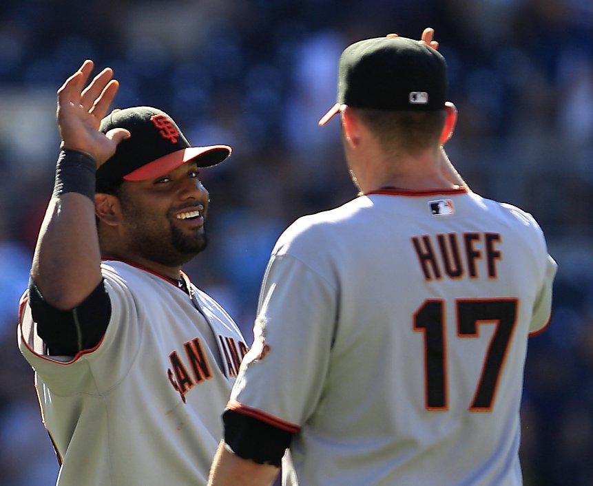 Giants' 3rd baseman Pablo Sandoval hits a homerun in the 1st inning of game  1 of the NLCS at AT&T Park on Sunday, Oct. 14, 2012 in San Francisco,  Calif. (Michael Macor/San