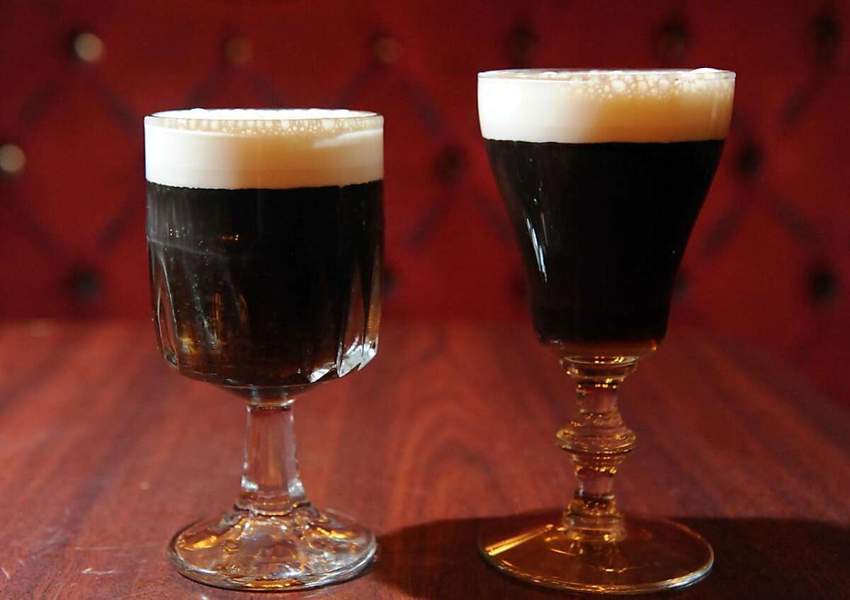 Two Irish coffees are seen at the Gold Dust Lounge on July 15, 2011. The original Irish coffee glasss is on the right and a substitute glass is on the left. The original glasses were discontinued and the Gold Dust Lounge has been using glasses like you see on the left. With the news that they will now be able to obtain the original glasses they have started using the original glasses that they had in stock.