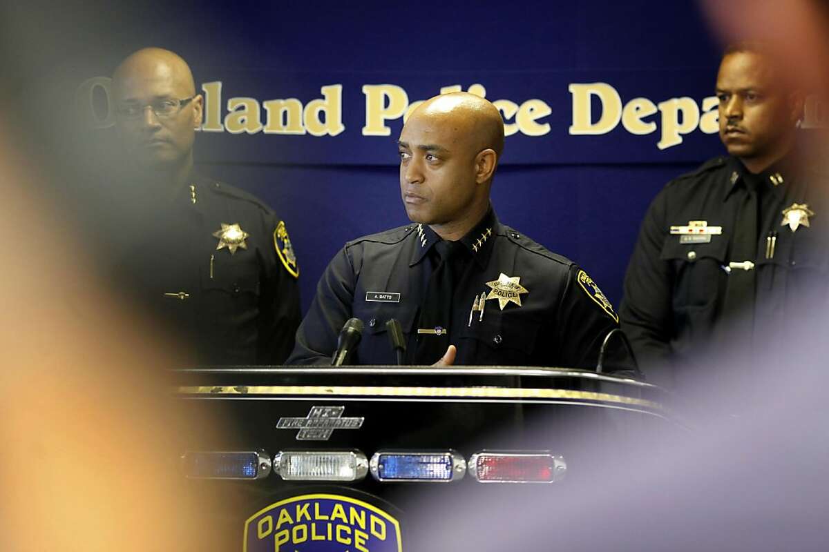Police Chief Anthony Batts (center) listened to a question about the reorganization. Oakland Police Chief Anthony Batts announced a major reorganization of his department Wednesday July 6, 2011 that would involve making officers less specialized and more involved with the investigative process.