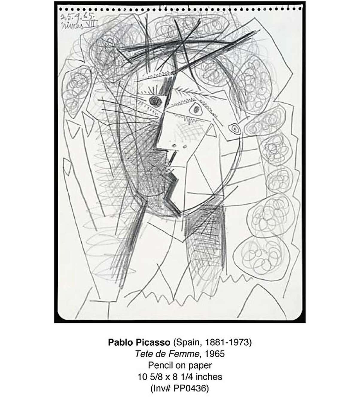 "Tete de Femme," a 1965 drawing by Pablo Picasso that was stolen July 5, 2011, from the Weinstein Gallery in San Francisco.