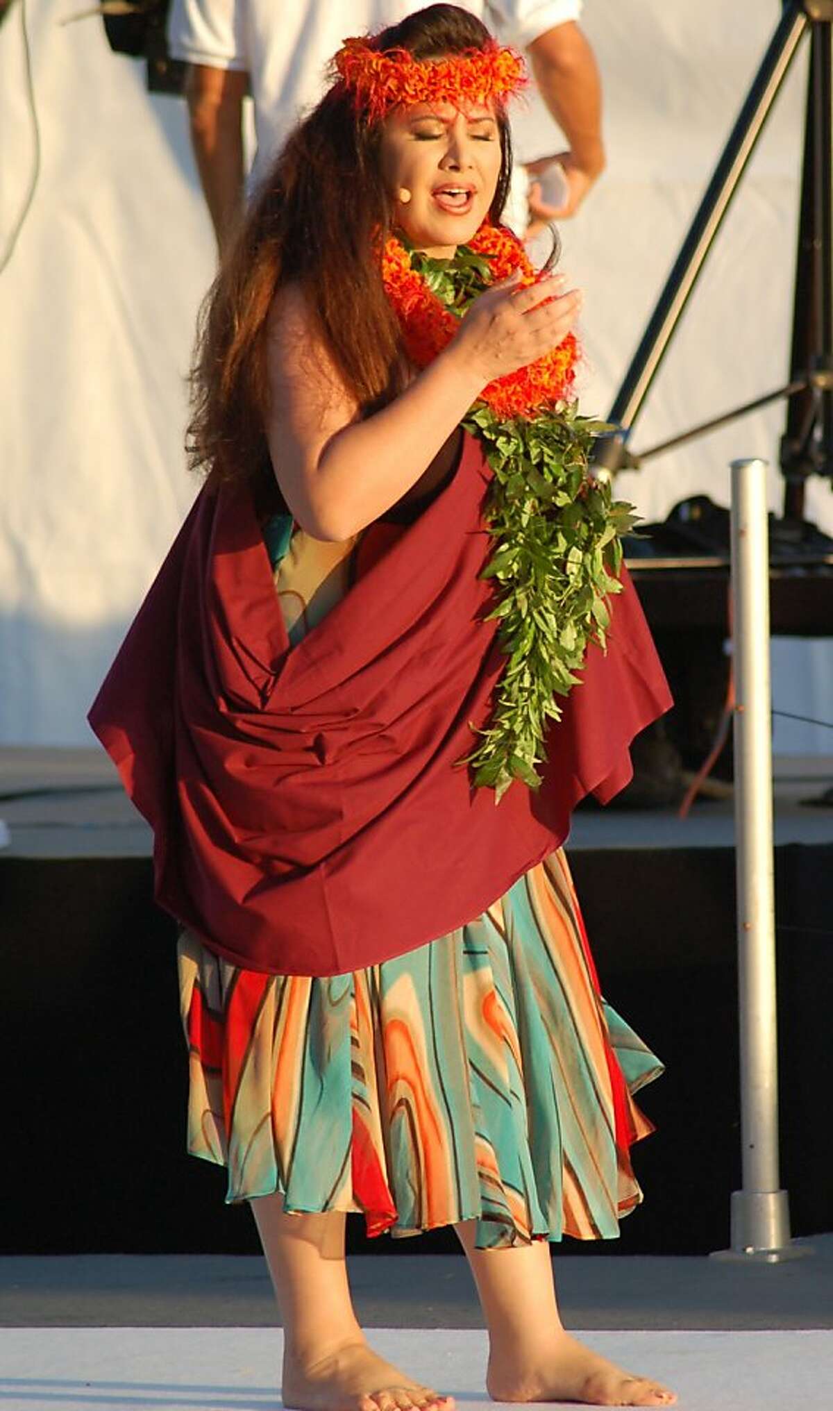 Award-winning singer and hula dancer Natalie Ai Kamauu offers a chant at Floating Lantern Hawai'i 2010.