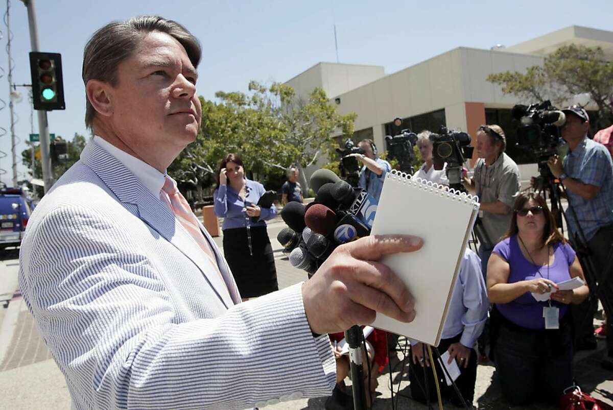 Thom Mrozek spokesman for the U.S. Department for Justice speaks to media Friday July 1, 2011 in Los Angeles, after a hearing for Oluwaseun Noibi, a Nigerian man who allegedly breached airport security and boarded a cross-country Virgin America flight whohas been ordered to remain in federal custody in Los Angeles.