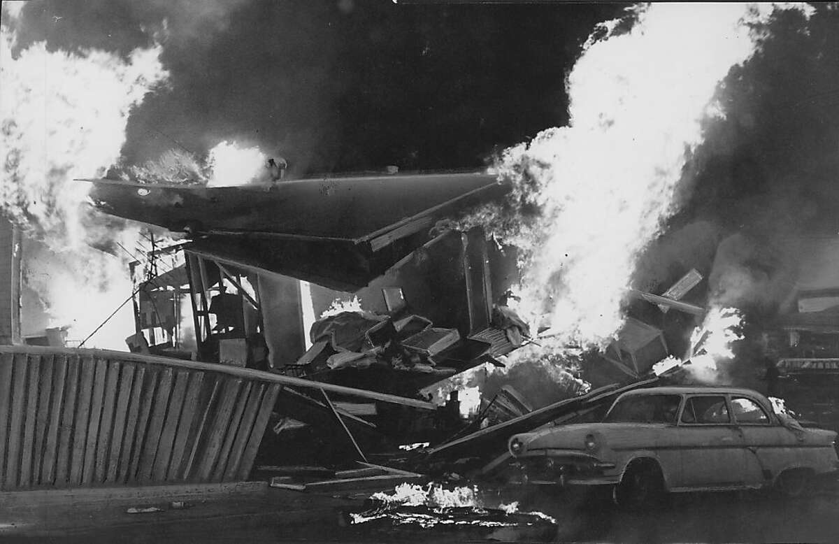Gas line explosion at Alemany Blvd. and Crescent Ave. in San Francisco on Jan 2, 1963.