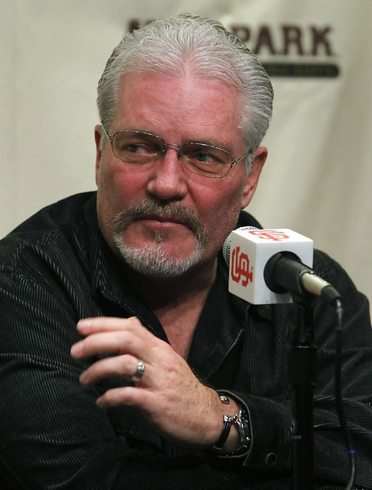 Giants general manager Brian Sabean discusses the team's off-season plans after its World Series championship at AT&T Park in San Francisco, Calif., on Friday, Nov. 5, 2010.