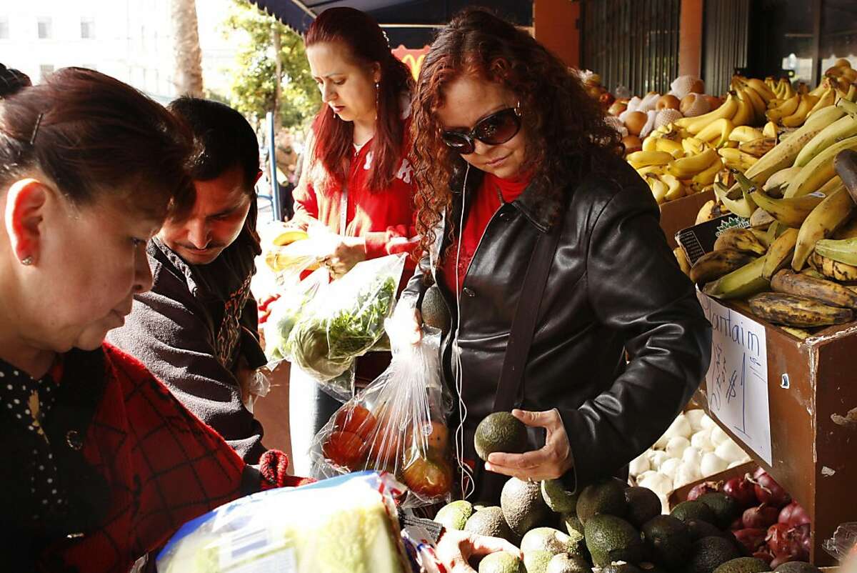 Violeta Merizald of Columbia shops for her groceries at Mi Tierra Market in the Mission District of San Francisco Calif, on Tuesday, May 31, 2011. Merizald lives in the Haight but does her shopping in the Mission because it is cheaper. She says she has been living in the United States for approximately 15 years.