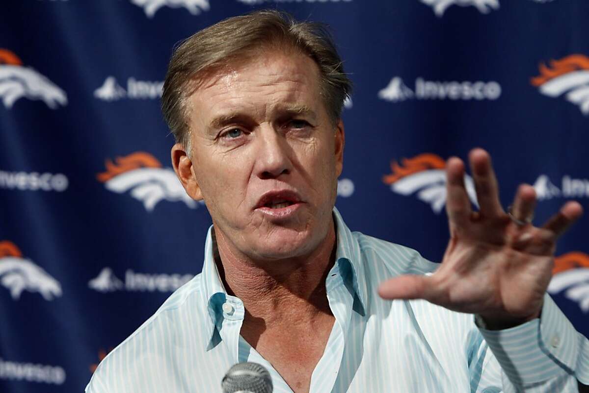 Denver Broncos vice president John Elway discusses this year's NFL draft during a news conference at the football team's headquarters in Englewood, Colo., on Saturday, April 30, 2011.