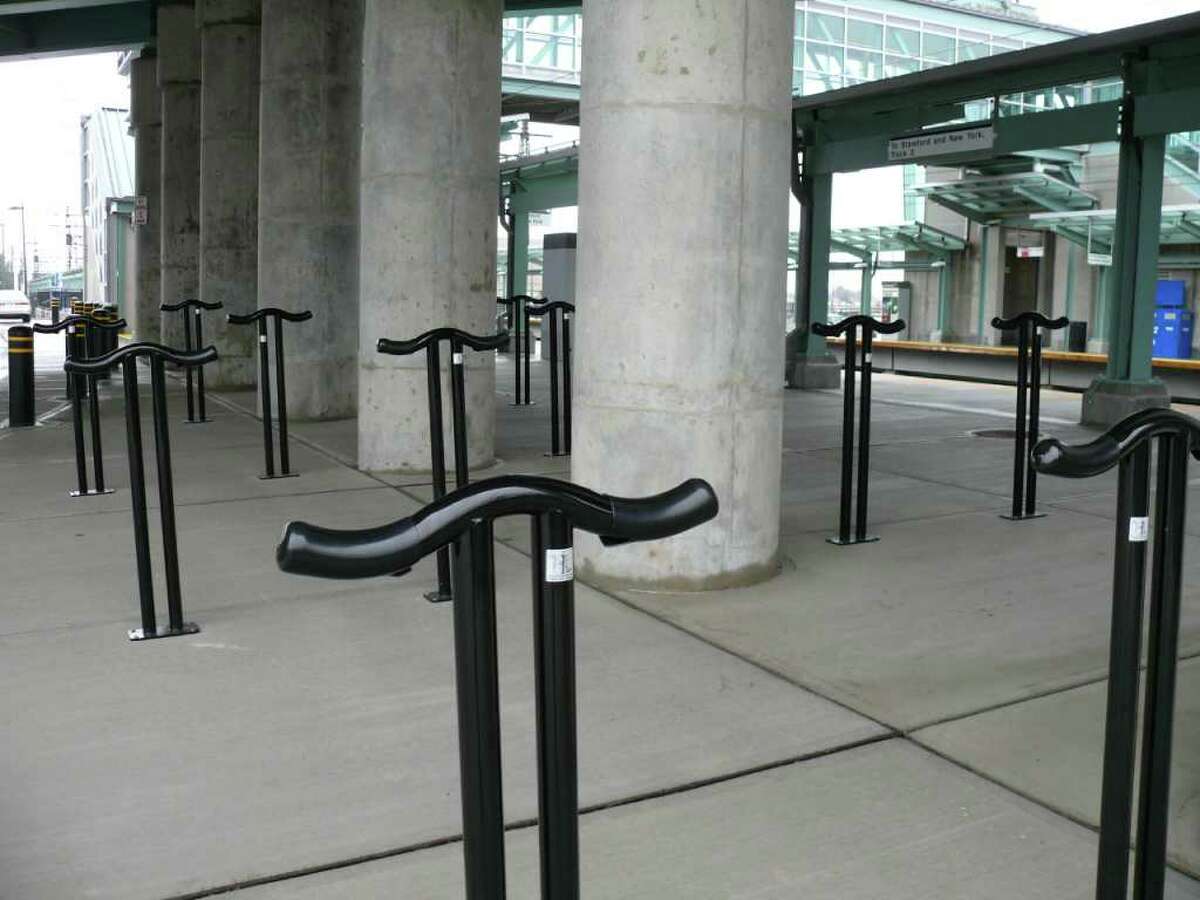 Bike racks were installed at the Fairfield Metro train Wednesday. The bulk are located on the New York side of the station, protected from the elements under the bridge overpass.