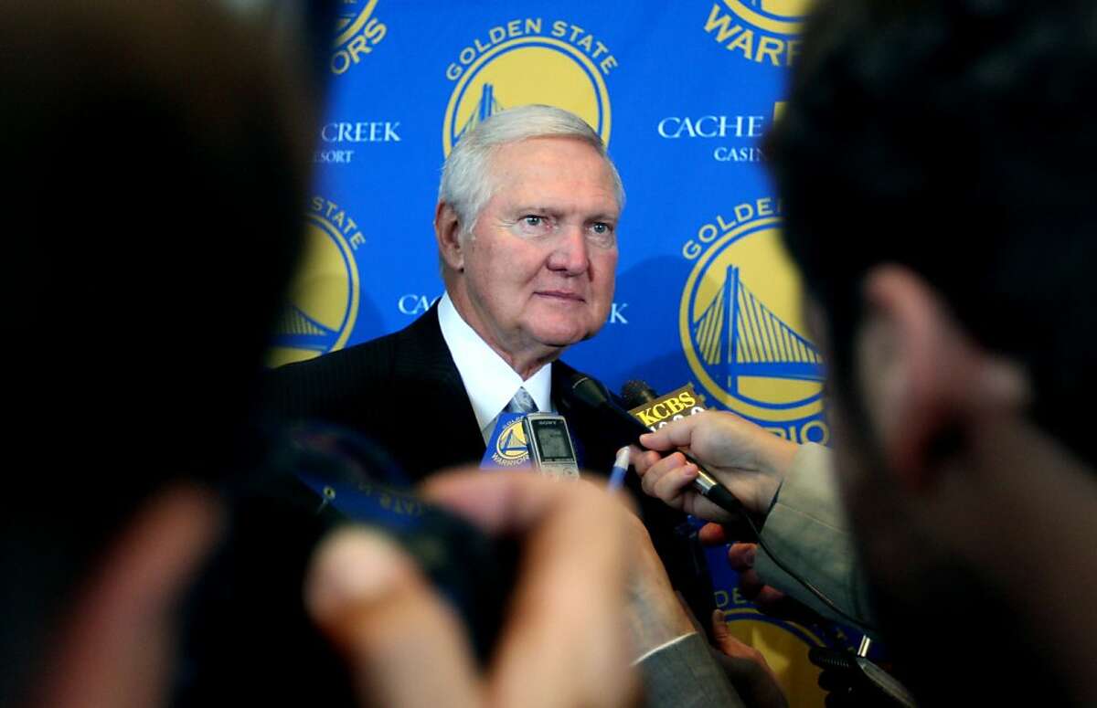 NBA legend Jerry West, speaks to members of the media after a press conferance in San Francisco Tuesday May 24, 2011. West was introduced as the newest member of the Golden State Warriors executive board member.