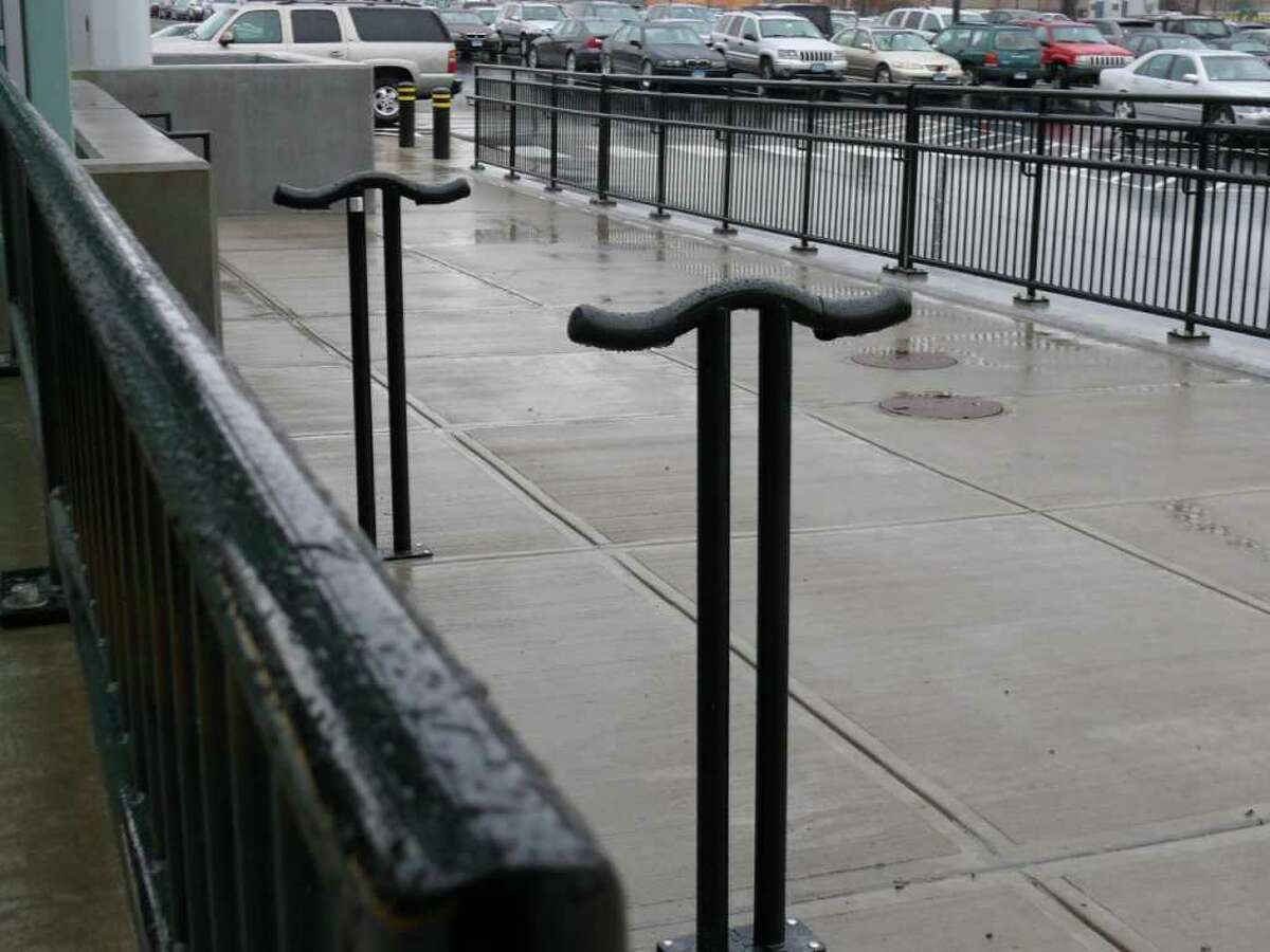Bikes racks were installed at the Fairfield Metro train station Wednesday.