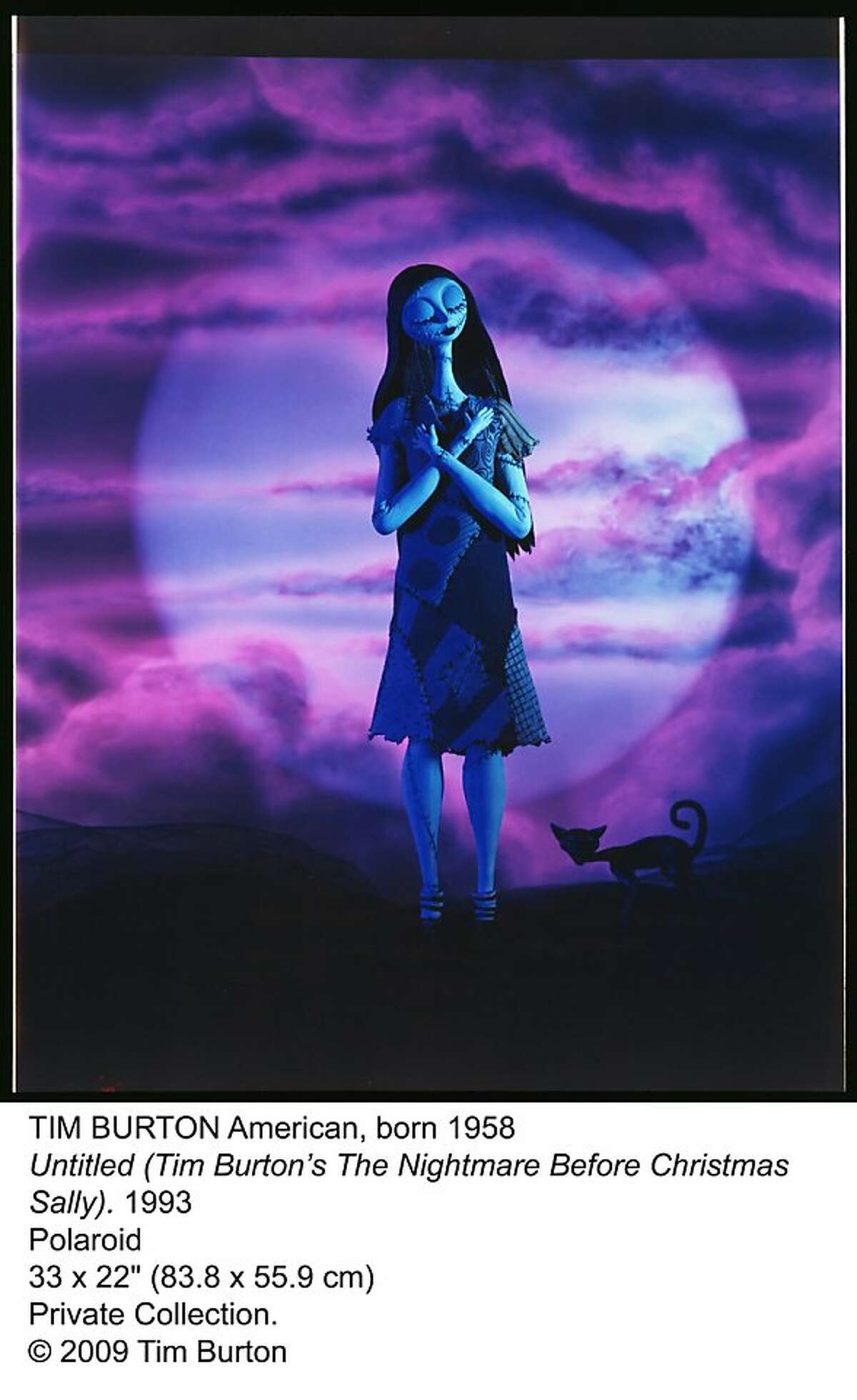 Tim Burton's portrait of the character Sally from the Nightmare Before Christmas on display with other works by the artist/filmmaker at the Los Angeles County Museum of Art through Oct. 31, 2011.
