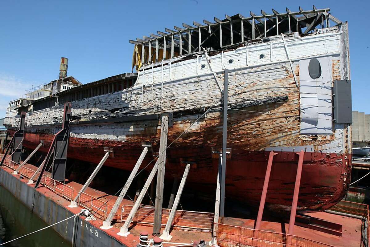 The SS Wapama rest on a barge in Richmond harbor, its the last steam lumber schooner in the world, but is so rotten that the national park service plans to dismantle it, even though it is a National Historic landmark. Wednesday, May 11, 2011.