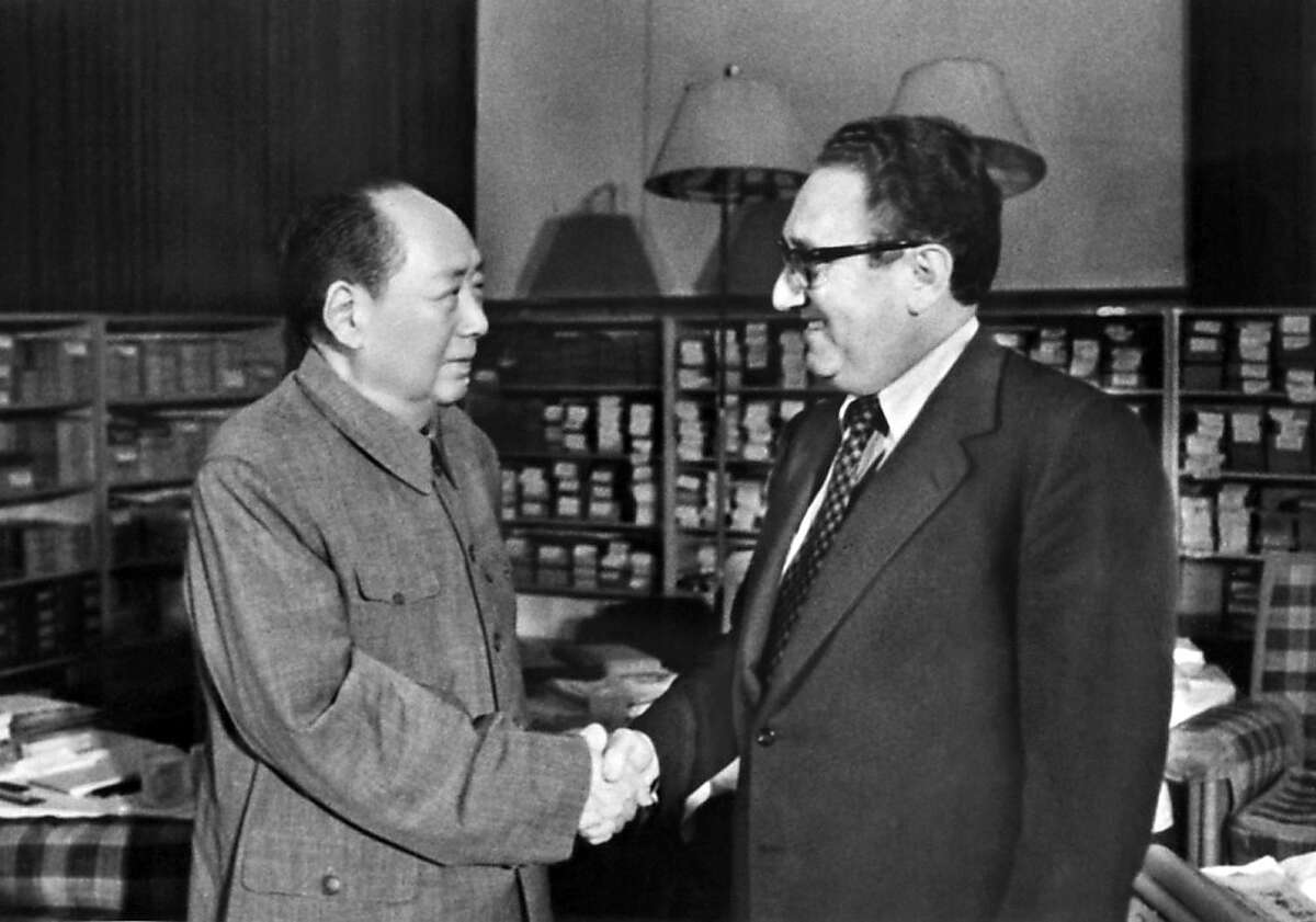 BEIJING, CHINA - NOVEMBER 24, 1973: US Secretary of State Henry Kissinger (4th R) meets with Chinese president Mao Zedong (4th L), 24 November 1973 in Beijing, China.