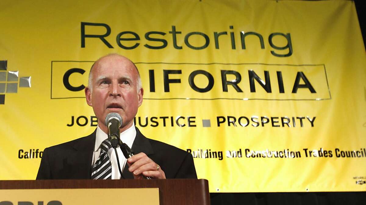 Gov. Jerry Brown addresses Labor's 2011 Joint Legislative Conference in Sacramento, Calif., Monday March 21, 2011. While talking about the on going negotiations on his state budget plan, Brown criticized Republican lawmakers as being obstructionists.