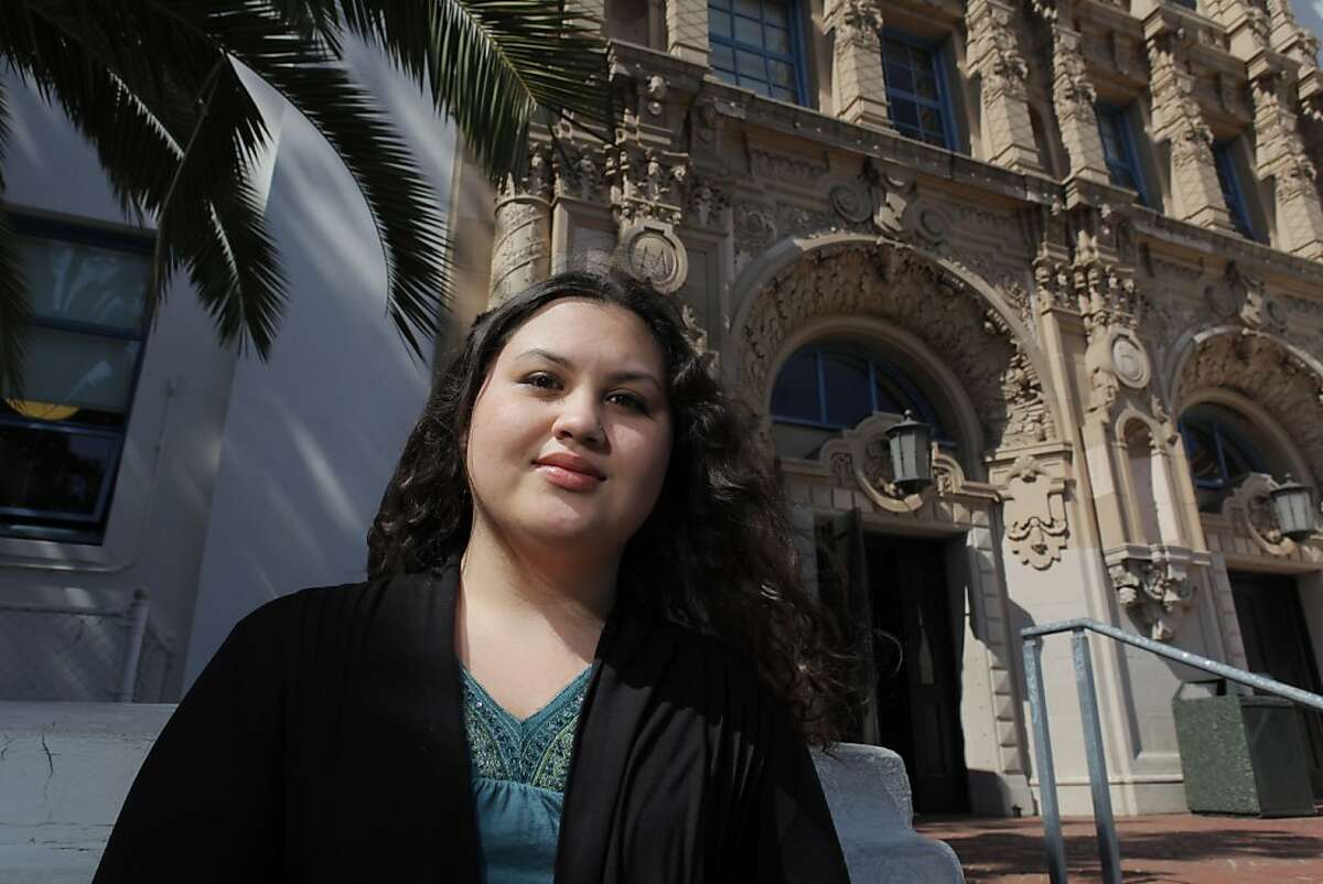 Yasmin Bhatti, shown here in front of her school, Mission High School in San Francisco, Calif., on Wednesday, May 4, 2011, is a winner of a Meritus Scholarship. Meritus Scholarship selected 46 recipients who are from low-income families to help them pay their way through college. Yasmin moved from Guam three years ago and will be attending UC Berkeley in the fall.