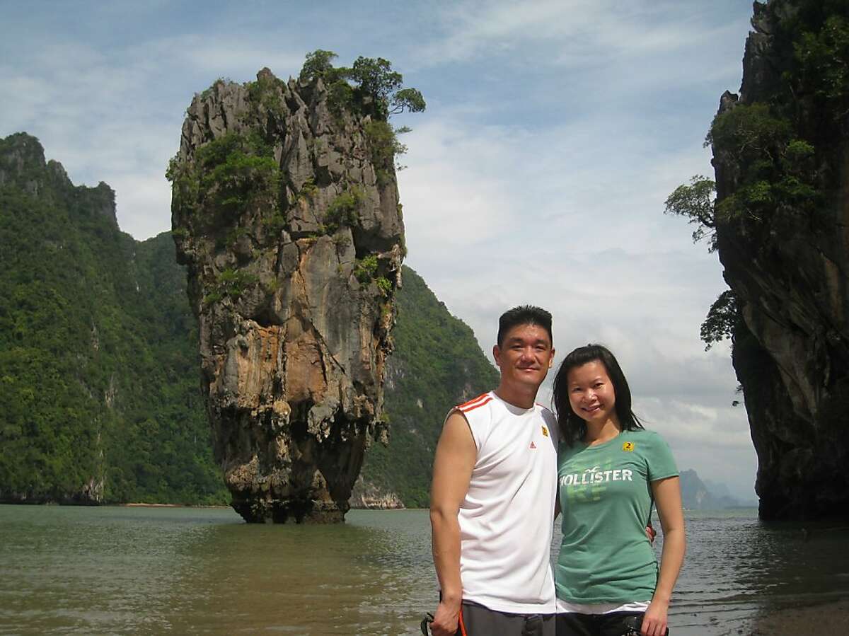 Stephen Jung and Nancy Leung of Brisbane near James Bond Island in Phang Nga Bay by Phuket Thailand.
