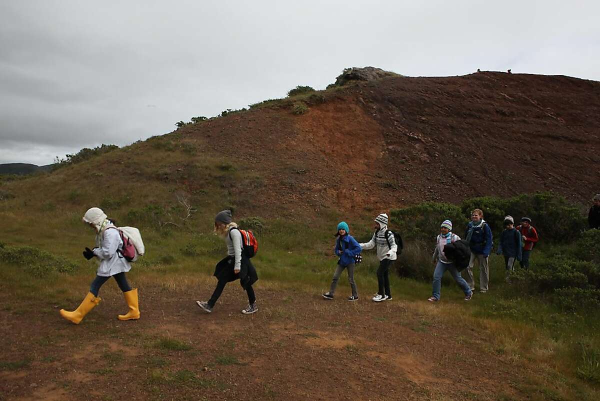 A group of fifth grade Berkeley students from Cragmont Elementary as they walk the hills next to the Marin Headlands Institute in Sausalito, Calif., on Wednesday, April 20, 2011.