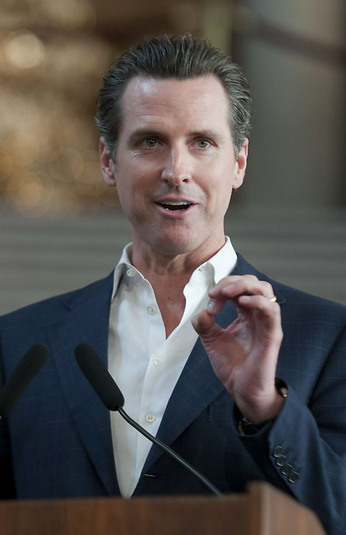 San Francisco Mayor Gavin Newsom announces the start of the World Series champion Commissioner's Trophy Tour on Wednesday, Dec. 15, 2010, at San Francisco City Hall. The tour will begin on Jan. 4, 2011. (Adam Lau/Special to The Chronicle)