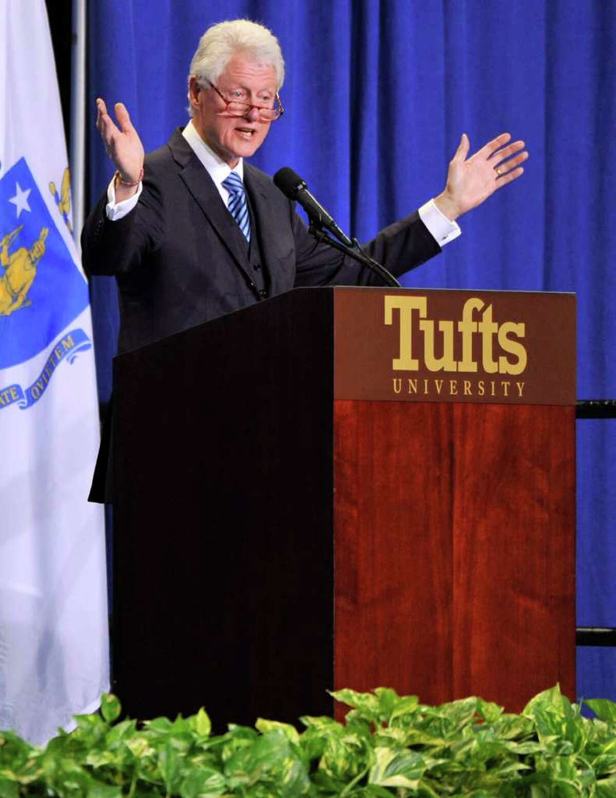 Former President Bill Clinton speaks at Tufts University in Medford, Mass., Sunday, Nov. 6, 2011. (AP Photo/Josh Reynolds)