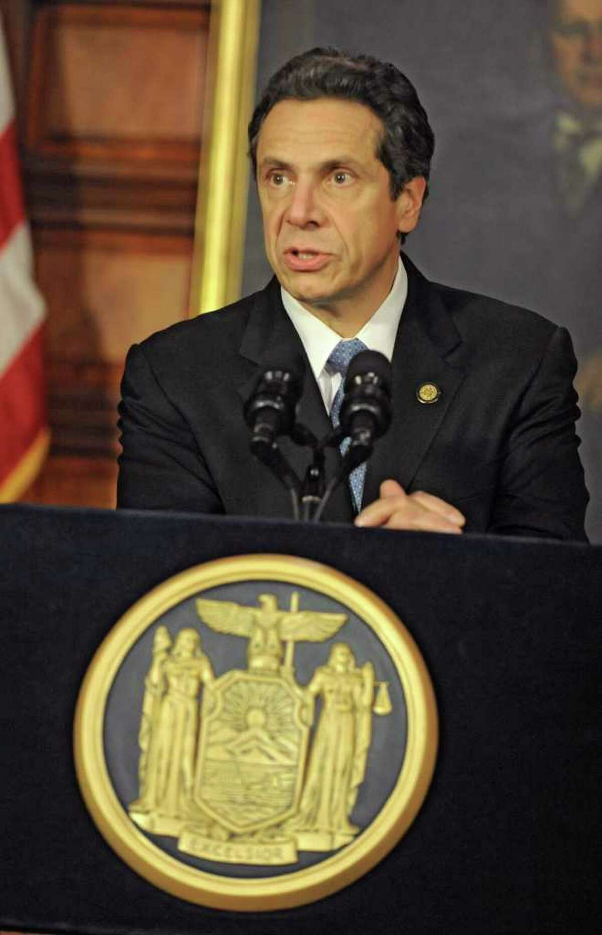 NYS Governor Andrew Cuomo answers questions at a press conference during a special session at the Capitol on Wednesday, Dec. 7, 2011 in Albany, N.Y. (Lori Van Buren / Times Union)