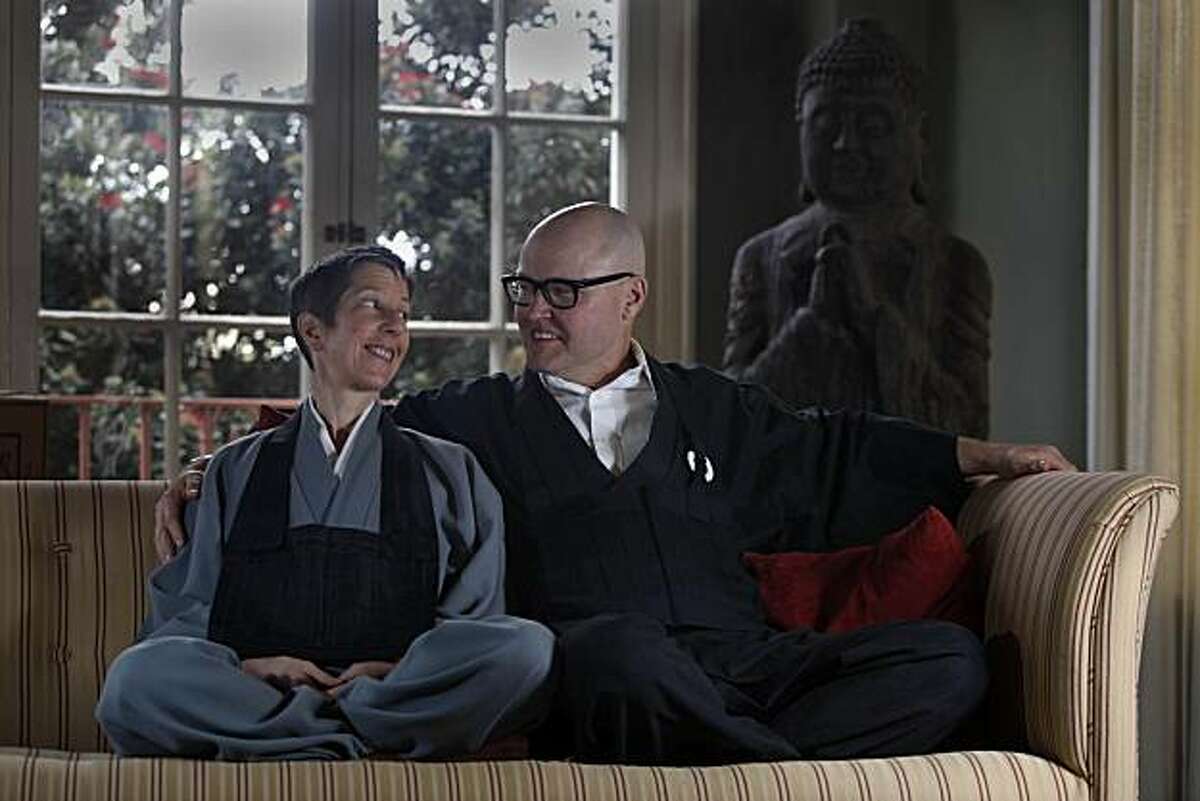 Linda Galijan and Greg Fain sit on the couch at the Zen Center in San Francisco, Calif. on Thursday, March 25, 2010.