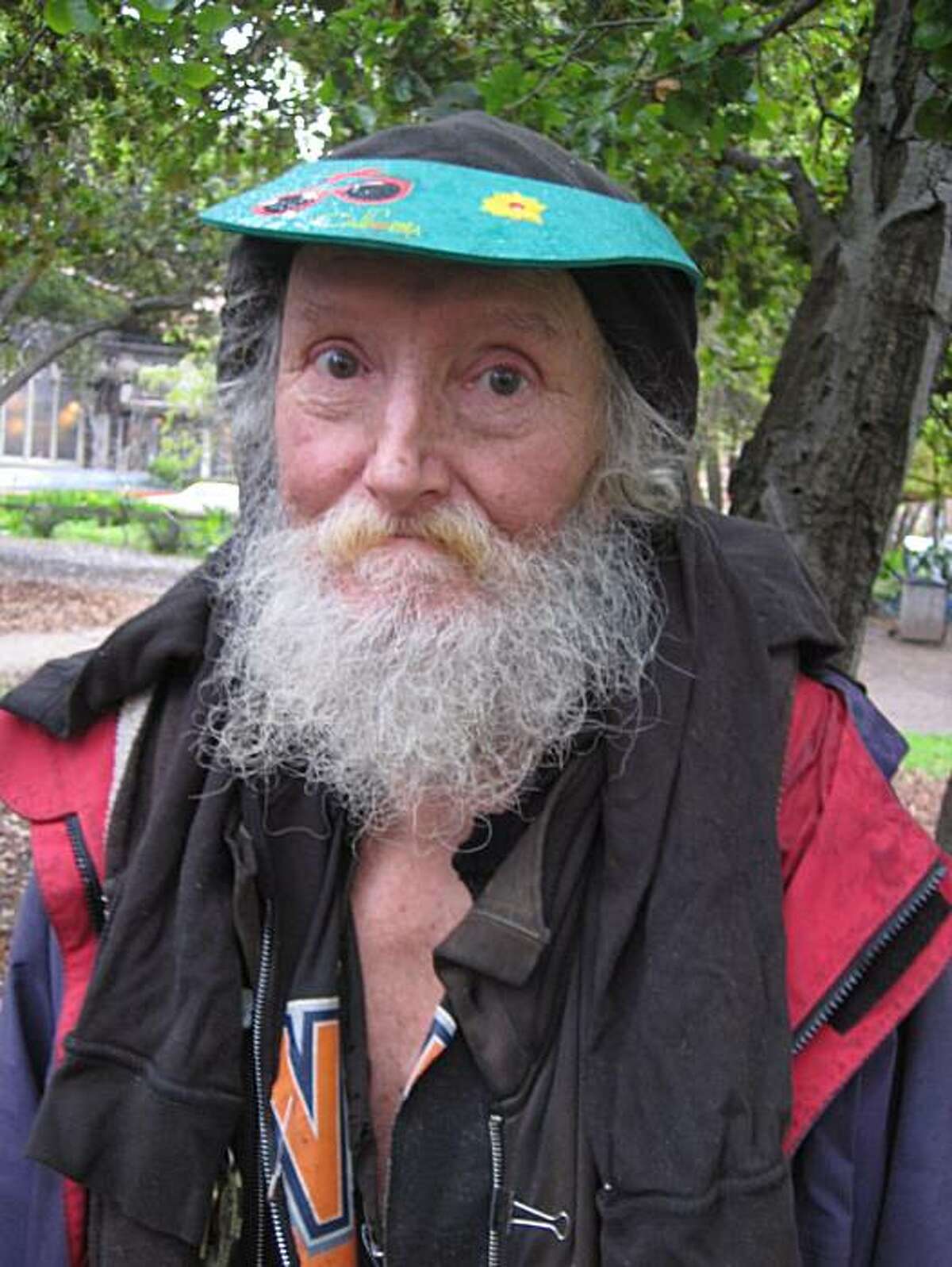The Hate Man, 73, has been a well-known homeless character for more than two decades on Telegraph Avenue in Berkeley.