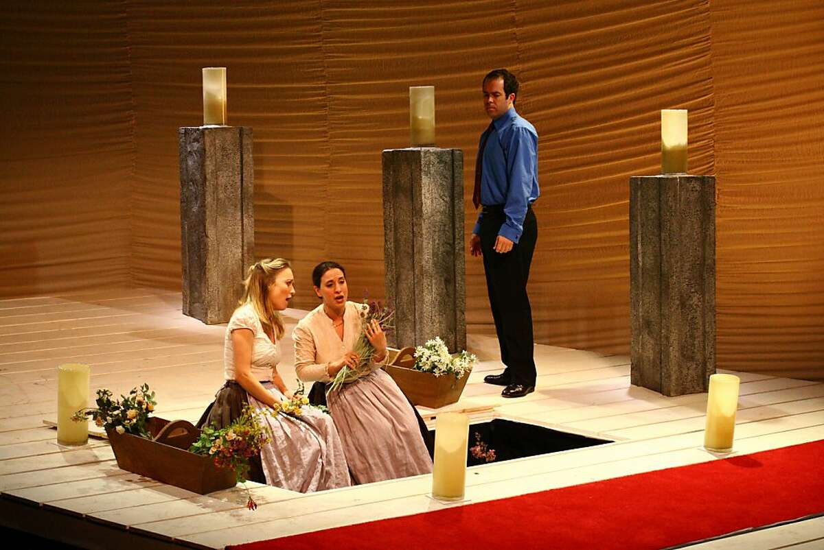 Marnie Breckenridge (l.) as Lucia, Alison Tupay as Bianca and Vale Rideout as Male Chorus in Britten's "The Rape of Lucretia" performed by Castleton Festival Opera