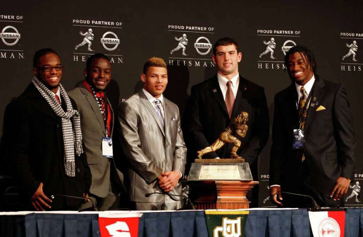 Tyran Mathieum (center) says he got to know Andrew Luck (second from right) when they were both Heisman Trophy contenders. Here they are at the 2011 Heisman Trophy ceremony along with Alabama's Trent Richardson, Wisconsin's Montee Ball and Baylor's Robert Griffin III.