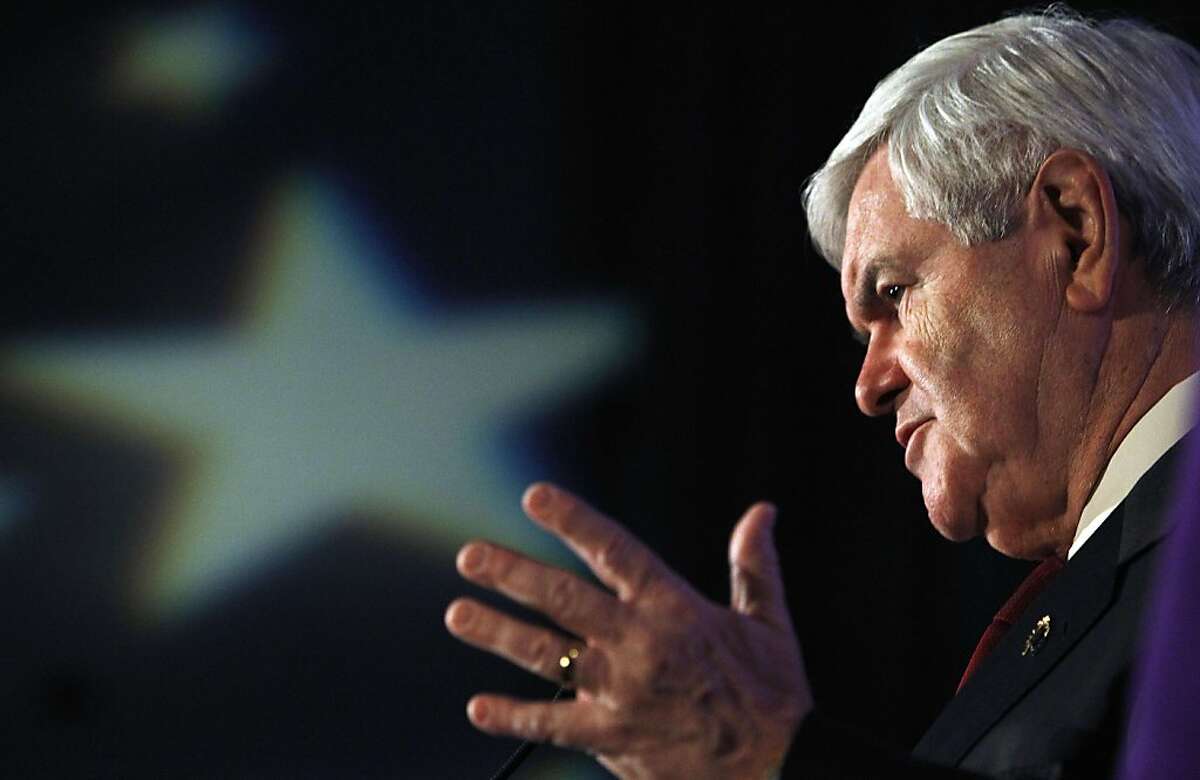 Republican presidential candidate and former Speaker of the House Newt Gingrich speaks during the Iowa Veterans Presidential Forum, Saturday, Dec. 10, 2011, in Des Moines, Iowa. (AP Photo/Eric Gay) Ran on: 12-11-2011 Six months after his campaign staff quit, GOP presidential candidate Newt Gingrich leads the polls in Iowa over Romney. Ran on: 12-11-2011 Six months after his campaign staff quit, GOP presidential candidate Newt Gingrich leads the polls in Iowa over Romney. Ran on: 12-11-2011 Six months after his campaign staff quit, GOP presidential candidate Newt Gingrich leads the polls in Iowa over Romney. Ran on: 12-11-2011 Six months after his campaign staff quit, GOP presidential candidate Newt Gingrich leads the polls in Iowa over Romney.