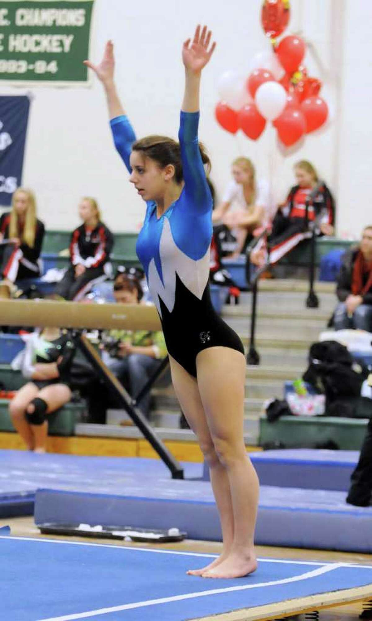 Staples' Anna Violette performs at the Class L meet last year. Violette will play a major role in helping the Lady Wreckers improve on their seventh place performance from the state meet.
