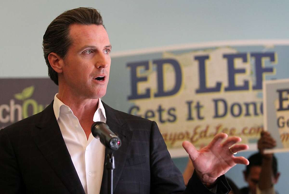 Lt. Governor Gavin Newsom endorses interim San Francisco Mayor and mayoral candidate Ed Lee during and endorsement speech on Monday, Oct. 24, 2001, in San Francisco, Calif.