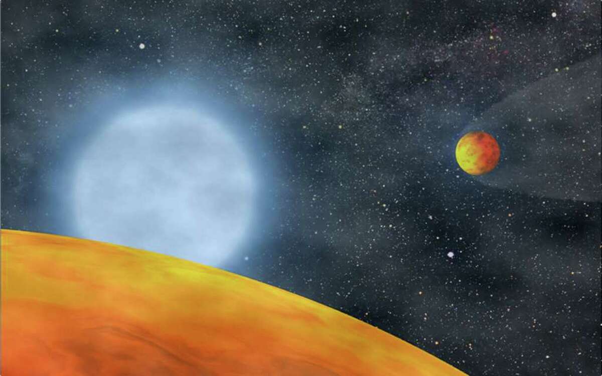 Handout photo released on December 20, 2011 by the University of Toulouse shows an artist's rendition showing two Earth-sized planets orbiting a Sun-like star. Astronomers on December 20, 2011 said that for the first time they had spotted two Earth-sized worlds orbiting a Sun-like star, in another big advance in the search for so-called exoplanets. One of the planets is just three percent bigger than Earth and the other is 13 percent smaller, which would make it a bit tinier than Venus, they reported online in the British science journal Nature. The planets are inferred to have a rocky composition similar to Earth's but they orbit so close to their star, Kepler-20, that the temperature is likely to be far too high to nurture life. AFP PHOTO / UNIVERSITY OF TOULOUSE RESTRICTED TO EDITORIAL USE MANDATORY CREDIT "AFP PHOTO / UNIVERSITY OF TOULOUSE" NO ADVERTISING NO MARKETING DISTRIBUTED AS A SERVICE TO CLIENTS (Photo credit should read -/AFP/Getty Images)