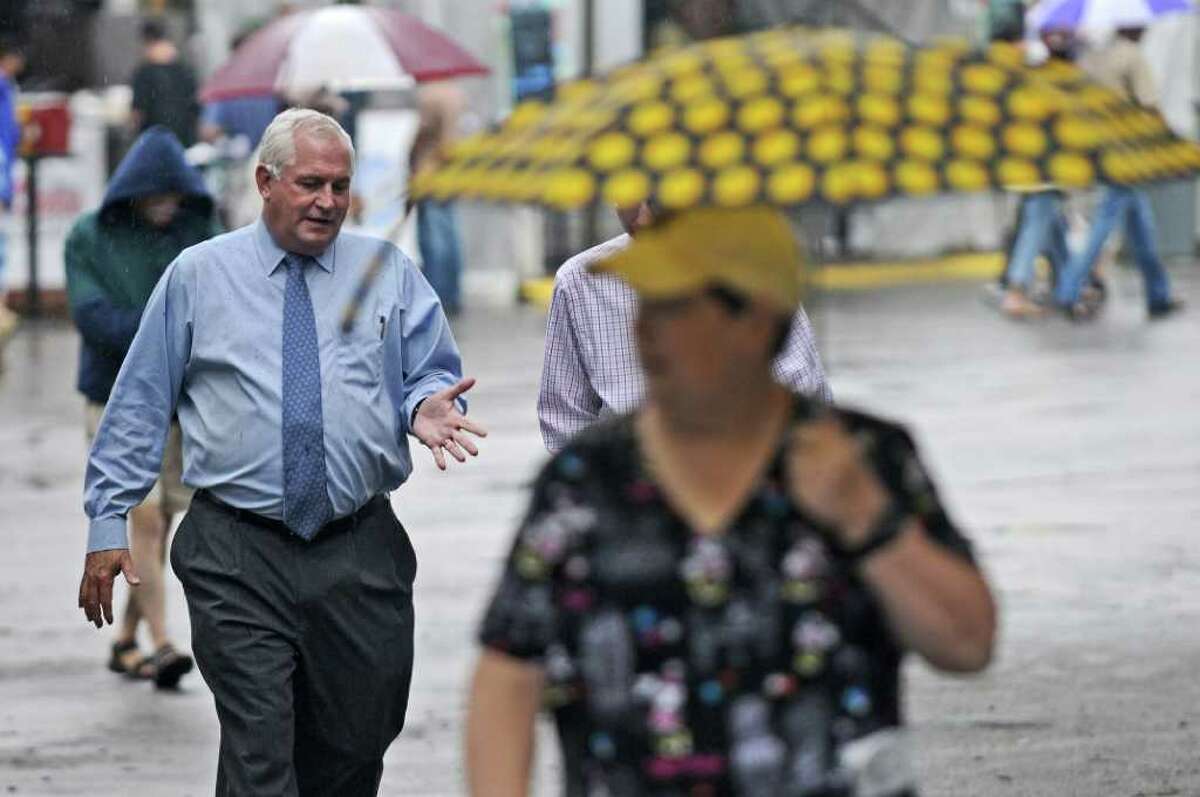 NYRA President and CEO Charles E. Hayward walks to his office on the last day of racing for the year at Saratoga Race Course on Monday Sept. 5, 2011 in Saratoga Springs, NY. (Philip Kamrass / Times Union archive)