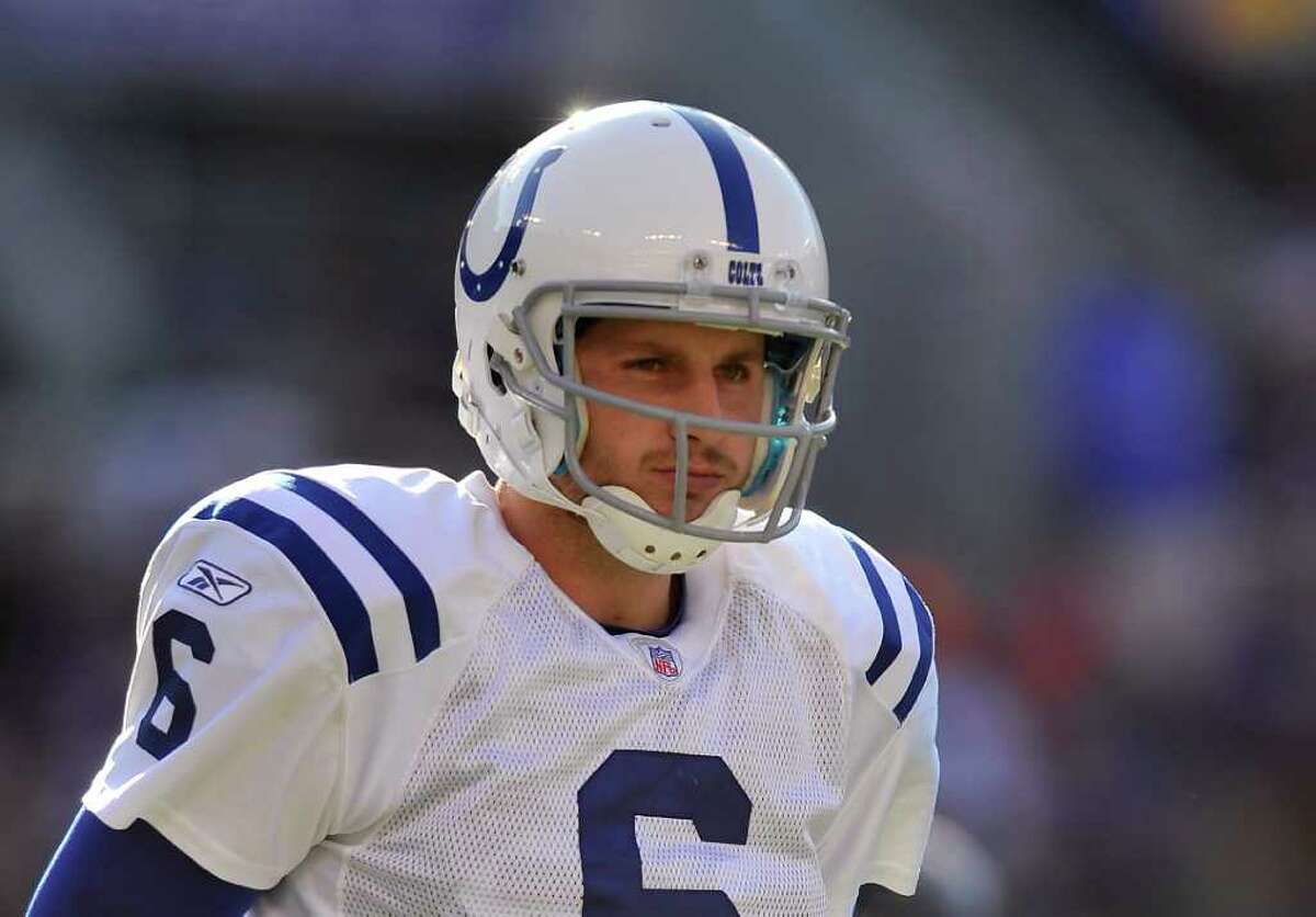 Indianapolis Colts quarterback Dan Orlovsky walks off the field in the first half of an NFL football game against the Baltimore Ravens in Baltimore, Sunday, Dec. 11, 2011. (AP Photo/Gail Burton)