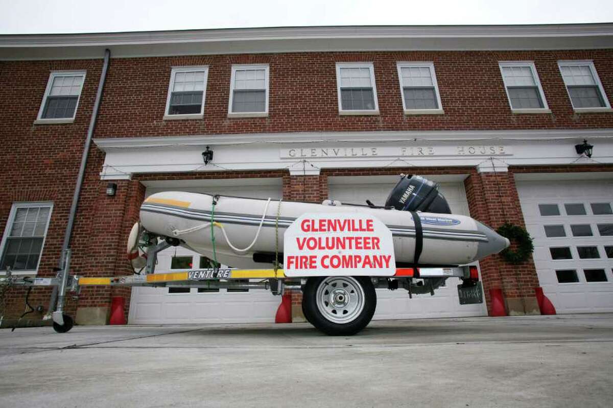 A 10-foot, rigid-bottom inflatable boat, seen here Friday, Dec. 23, 2011, was donated to the Glenville Volunteer Fire Co. by Rick Kral, owner of Beacon Point Marine in Cos Cob.