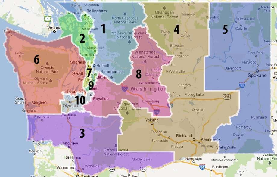 Washington Congressional District Map Radical changes in U.S. House district boundaries   seattlepi.com