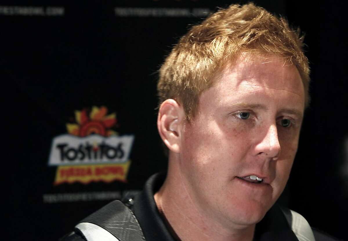 Oklahoma State's Brandon Weeden speaks to reporters during a Fiesta Bowl NCAA college football game news conference on Thursday, Dec. 29, 2011, in Paradise Valley, Ariz. Oklahoma State is scheduled to face Stanford in the Fiesta Bowl on Jan. 2. (AP Photo/Ross D. Franklin)