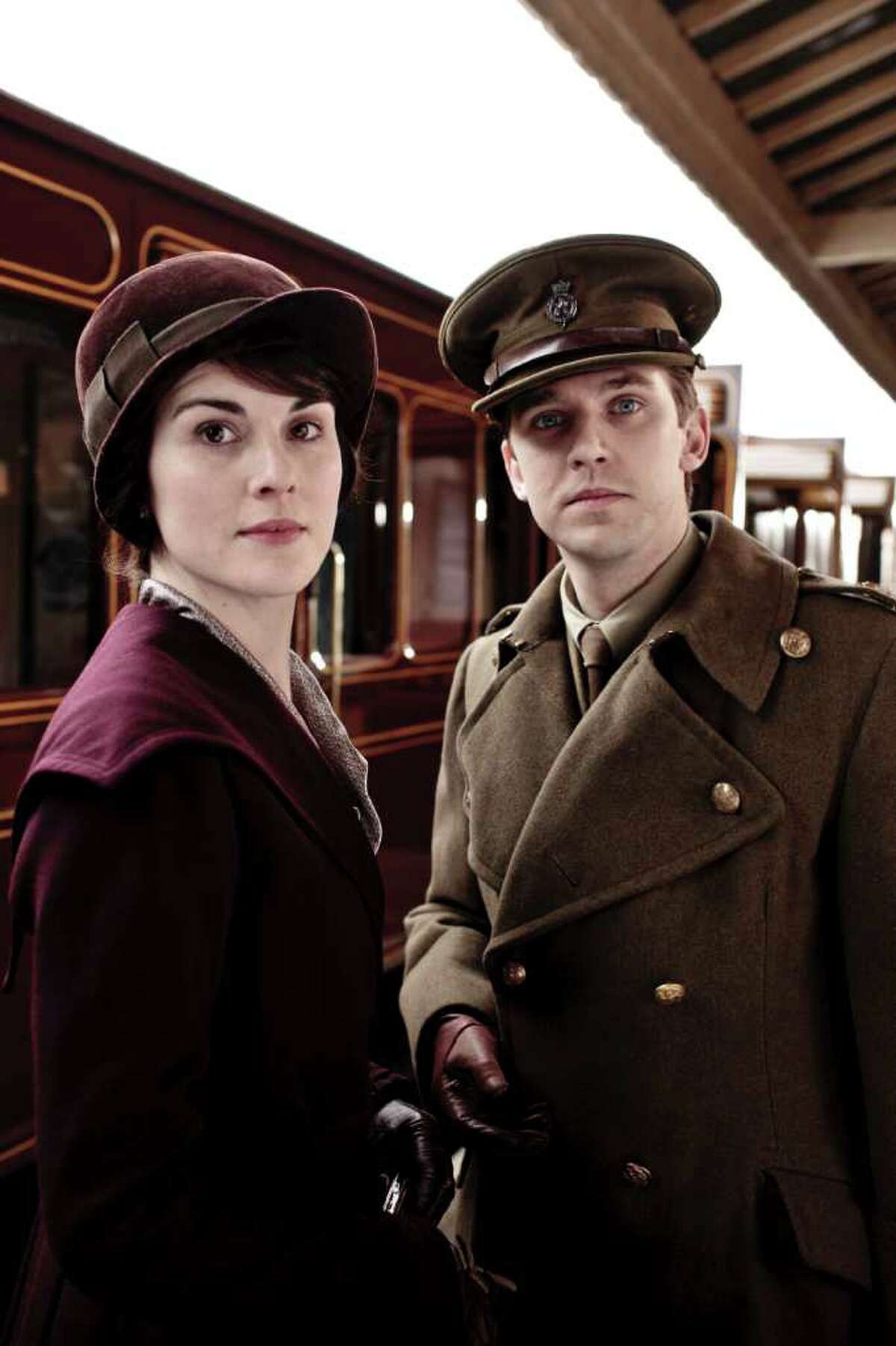Michelle Dockery as Lady Mary and Dan Stevens as Matthew Crawley star in the PBC miniseries "Downton Abbey."