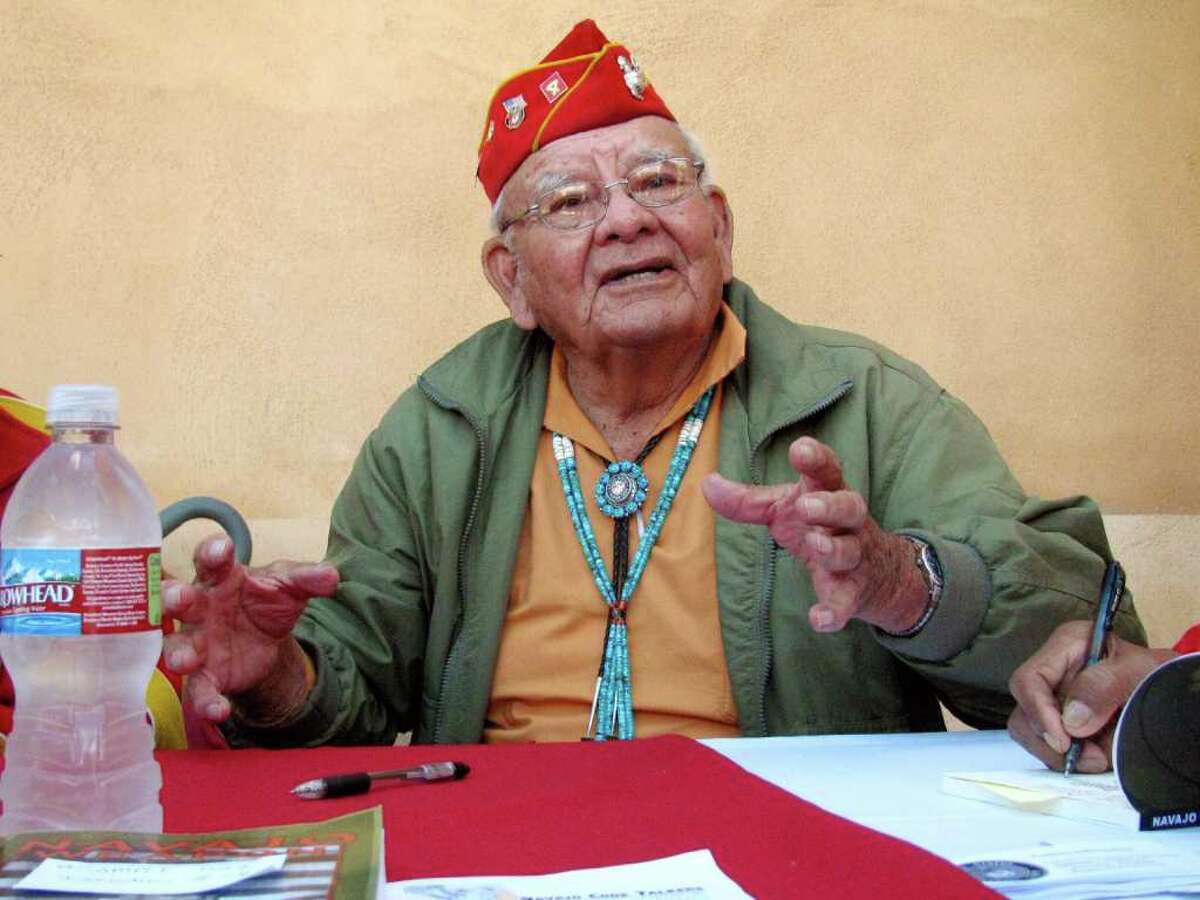 FILE - In this Sunday, Oct. 4, 2009 photo, Keith Little of Crystal, N.M., attends a book signing with fellow Navajo Code Talkers in Albuquerque, N.M. The Navajo Code Talkers Association says Little died Tuesday, Jan. 3, 2012 at a Fort Defiance, Ariz., hospital. He was 87. (AP Photo/Felicia Fonseca)