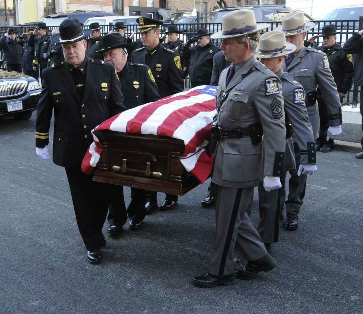 Members of the numerous law enforcement agencies attend the funeral of George Infante, former Albany County sheriff, county legislator and State Police deputy superintendent. ( Skip Dickstein/Times Union)