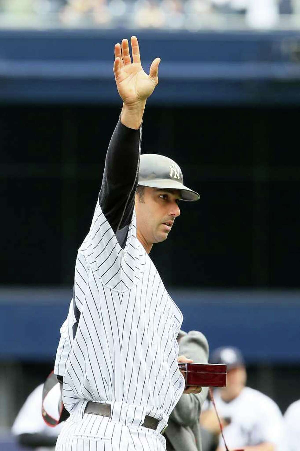 BRONX, NY - SEPTEMBER 09: Jorge Posada is introduced during the