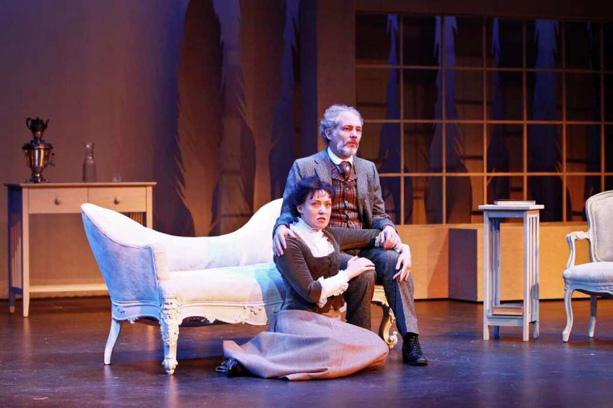 Eva Laporte as Sonya (left) and Philip Lehl as Uncle Vanya perform a scene from Classical Theatre Company's production of Chekhov's "Uncle Vanya" at Talento Bilingue, Wednesday, Jan. 4, 2012, in Houston. ( Michael Paulsen / Houston Chronicle )