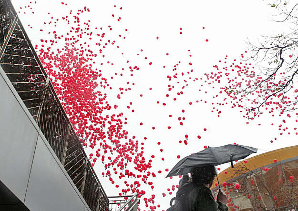 Thousands of balloon fly into the sky above Yerba Buena after being released, Wednesday March 2, 2011, to promote the new game, "HomeFront', in San Francisco, Calif.Thousands of balloon fly into the sky above Yerba Buena after being released, Wednesday March 2, 2011, to promote the new game, "HomeFront', in San Francisco, Calif.