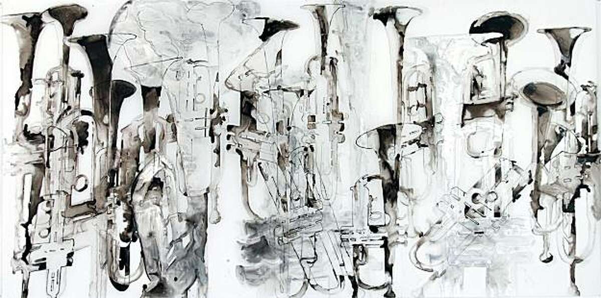 "Channeling Gorky" (2010) ink on Mylar by Katina Huston 36" x 72"