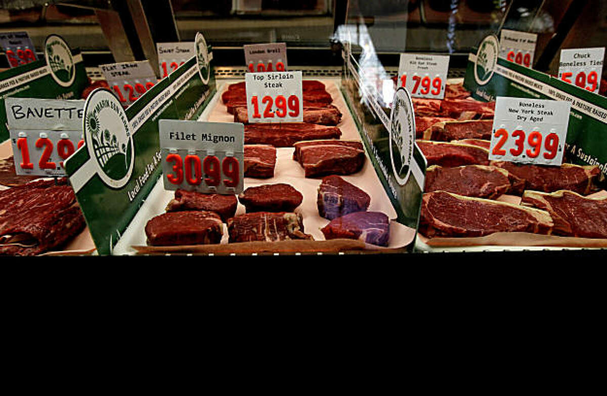 The beef display case at the butcher shop of Marin Sun Farms, on Thursday Jan, 20, 2011, in Point Reyes Station, Calif.