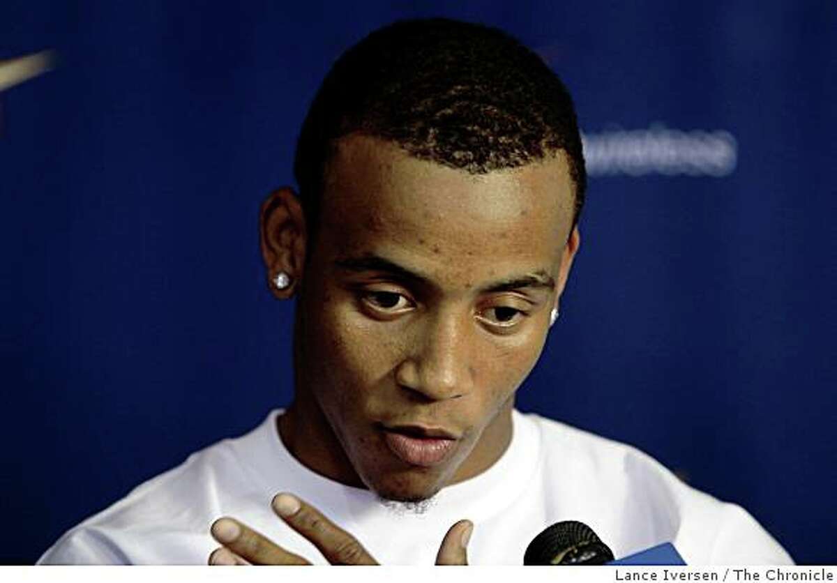 Monta Ellis talked to the media for the first time Tuesday July 29, 2008 after signing a six-year, $66 million deal to return to Golden State last Thursday. The Warriors point guard hopes to light up the court with his speed. Photographed in Oakland, Photo by Lance Iversen / The Chronicle