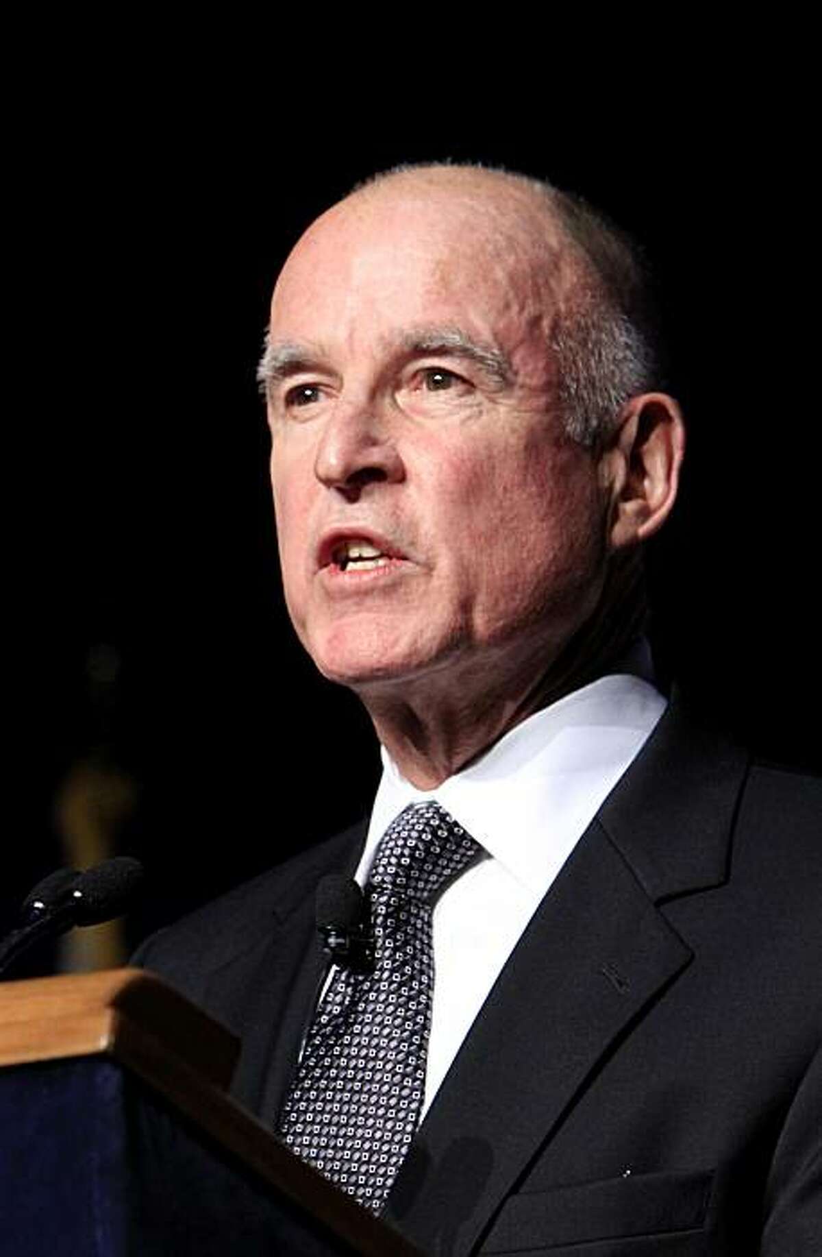 Gov. Jerry Brown addresses the audience after he was sworn-in as the 39th Governor of California during ceremonies in Sacramento, Calif. Monday, Jan. 3, 2011.
