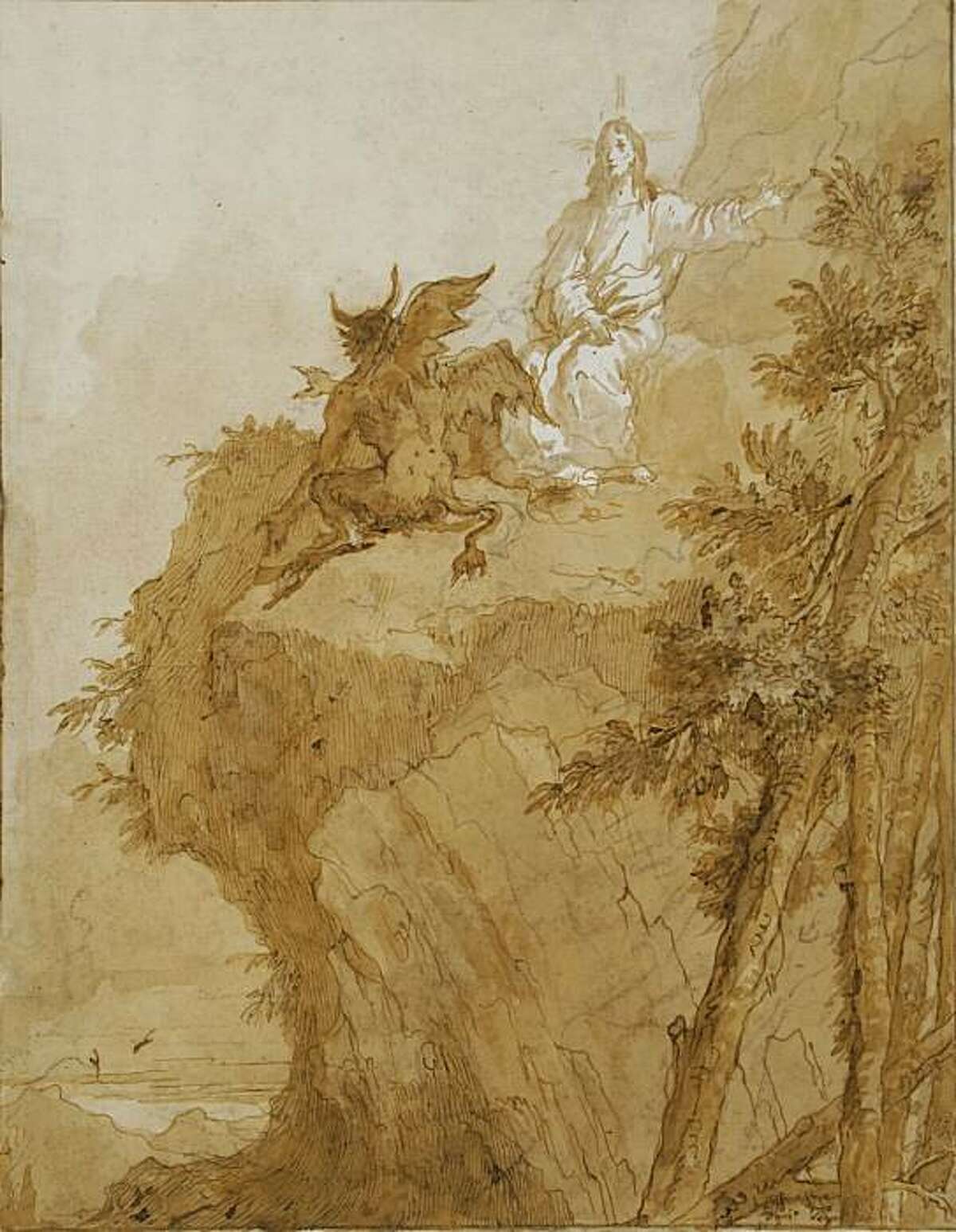 "The Third Temptation of Jesus" (c. 1786-90) pen and ink wash over black chalk by Domenico Tiepolo