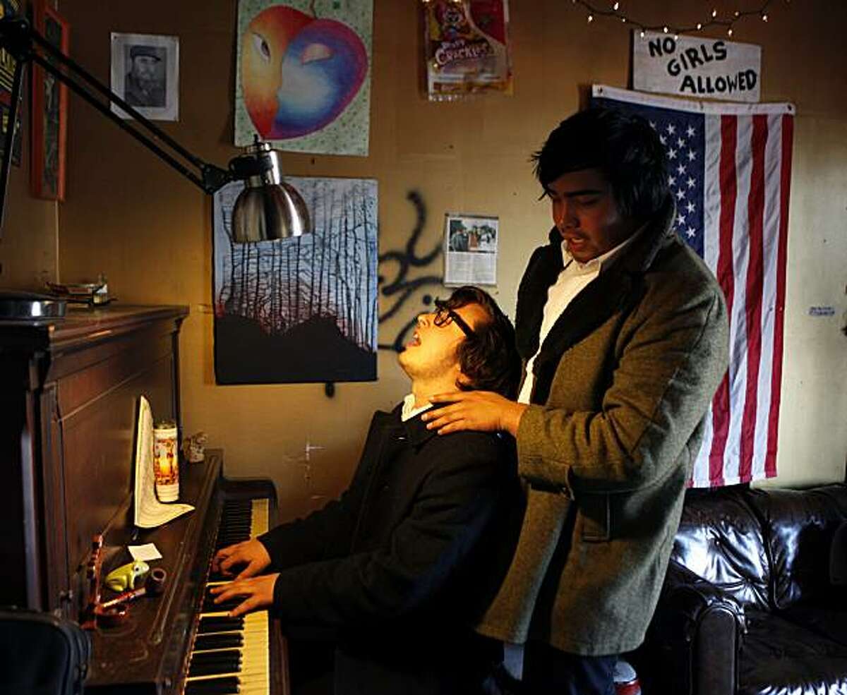 John "Thatcher" Boomer, hits the keyboard composing an original piece as his friend and fellow self-taught vaudeville piano player John Morgan helps out. The pair live in West Oakland but can be found on San Francisco's Market Street or Union Square playing for tips weekly. Friday Jan 7, 2011